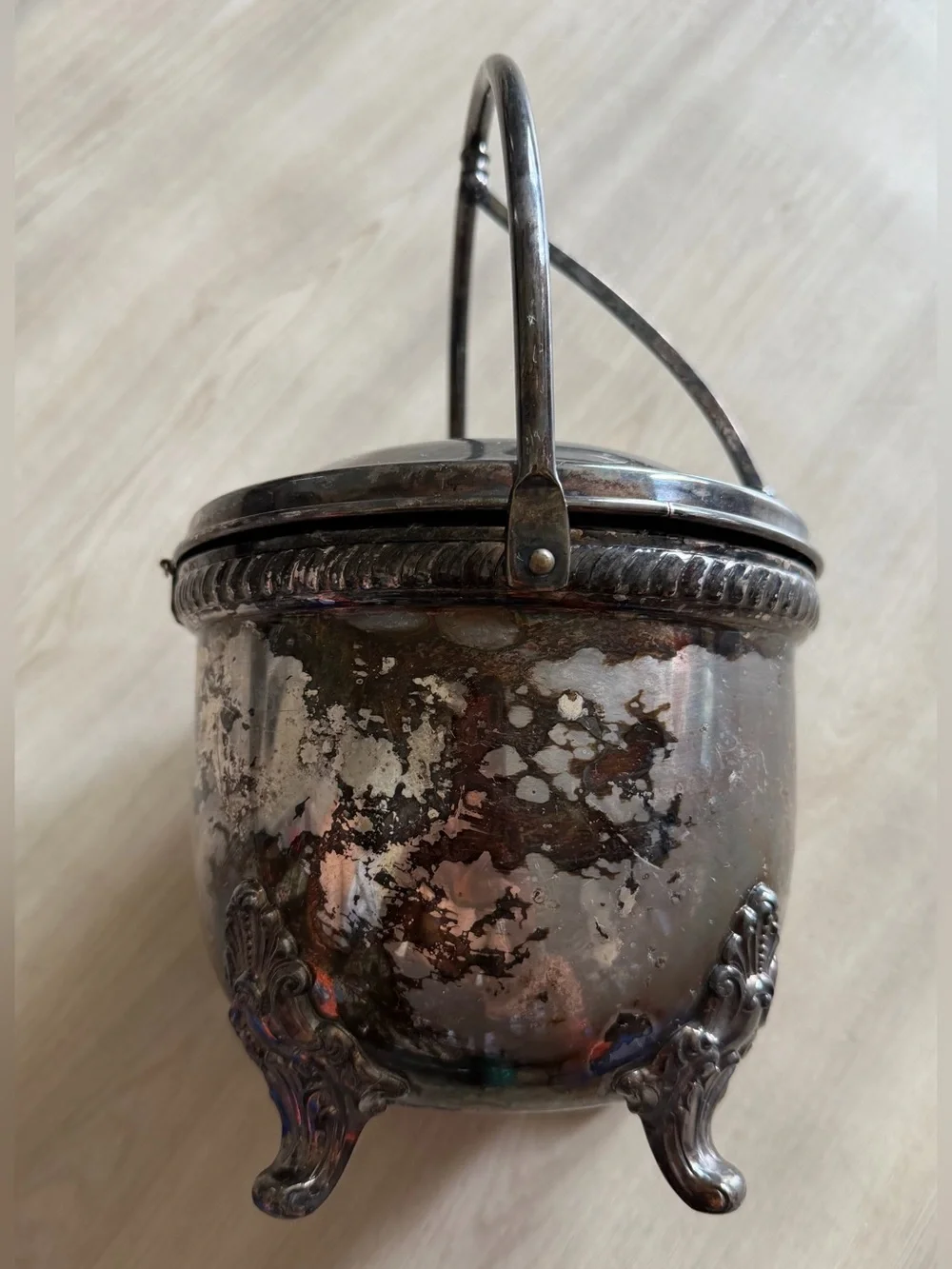 Vintage Bristol EPCA Silverplate By Poole Footed Ice Bucket W/Swing Back
